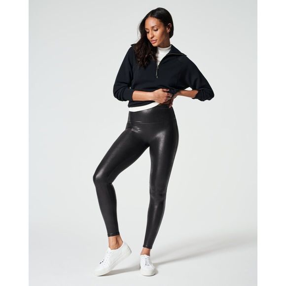 Spanx Pants - Spanx Legging Womens Medium Black High Rise Stretch Faux Leather Sleek Modern